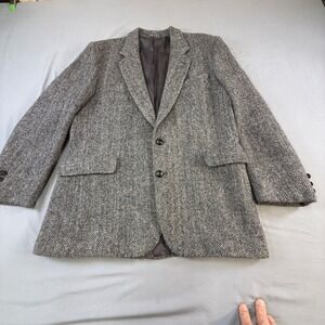 Harris Tweed Mens 42R Grey Herringbone Wool Blazer Sport Coat Hand Wovn Scotland